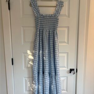 Blue and White Plaid Maxi Dress